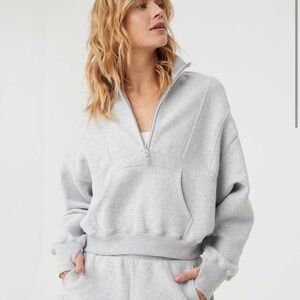 Aerie cloud fleece quarter zip sweatshirt grey small